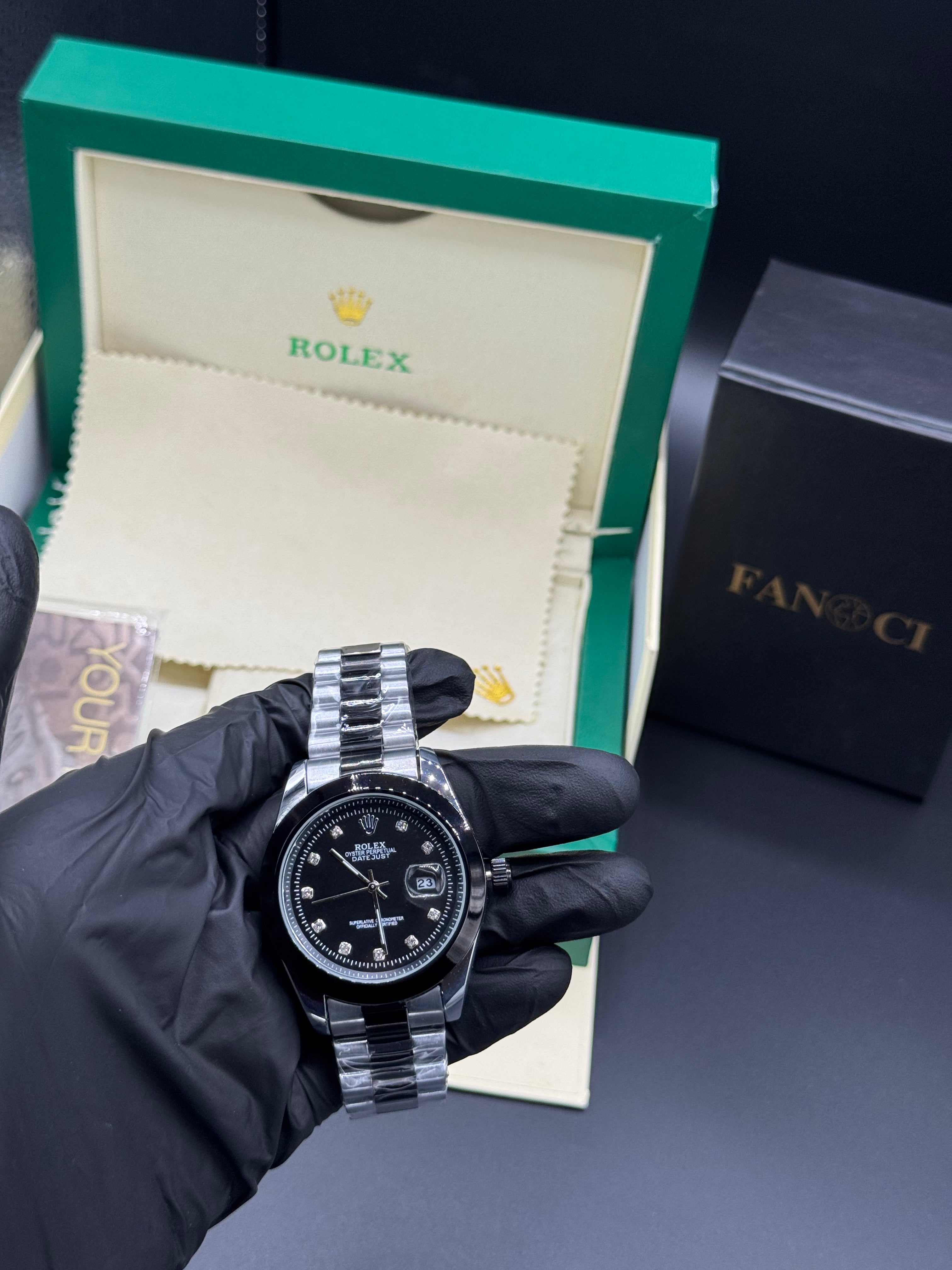 Rolex Diamond Oyster Black Date Just